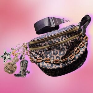 Bum Bag Bundle Deal | Leopard Nylon Crossbody +  Acrylic Chain & 3 Bag Charms
